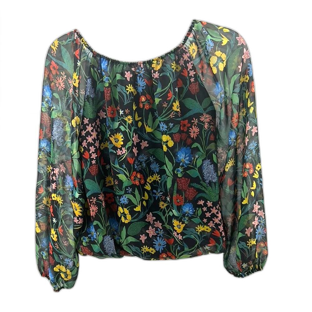 Alice + Olivia Blue Green Off-Shoulder Floral Blouse - Picture 4 of 4
